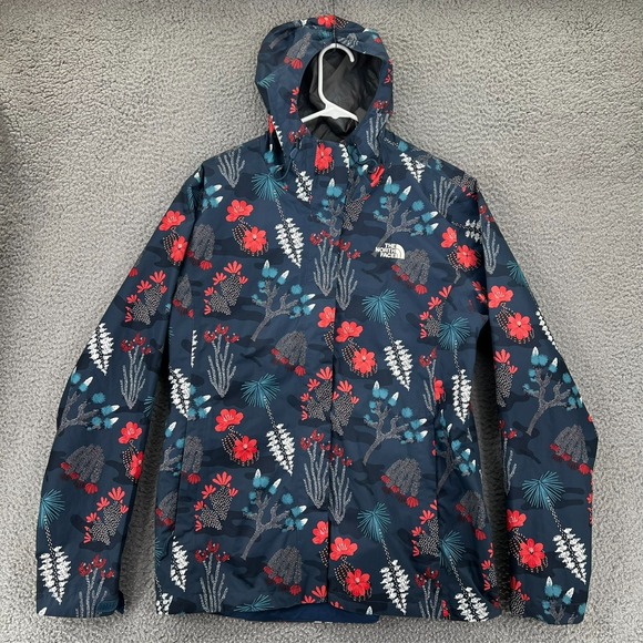 The North Face Jacket Women XL Floral Rain Coat Water Resistant Full Zip READ - Picture 1 of 16